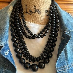 5 VINTAGE Black Bead Necklaces